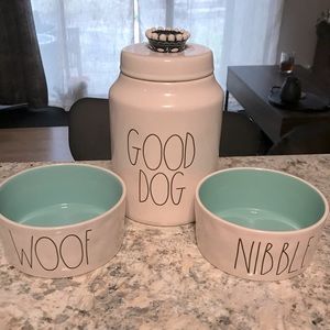 Rae Dunn Dog Bowls and Treat Container